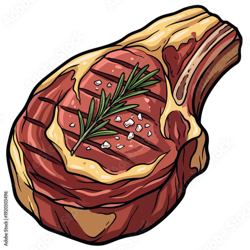 Grilled Bone-In Ribeye Steak with Rosemary Vector Illustration