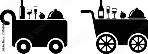 Luxury Room Service Food Cart and Catering Trolley Silhouette Icons
