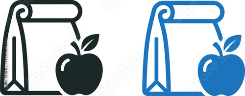 Minimalist Paper Lunch Bag and Apple Icon for Healthy Takeaway Food