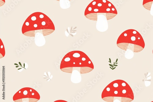 Whimsical Red Mushroom Fairy Pattern Seamless