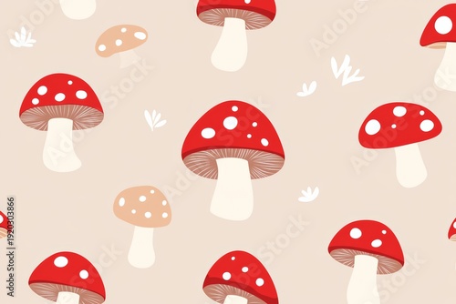 Whimsical Red Mushroom Fairy Pattern Seamless