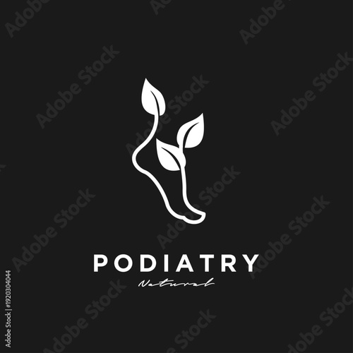 Podiatry Natural Logo Design Featuring a Foot and Leaf Icon for Health and Wellness Clinic