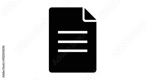 Black Document Icon with Folded Corner.
