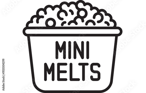 Cup mini melts ice cream icon with creamy scoop texture in simple black outline, minimal line art dessert badge for menu, packaging, signage, and sticker design