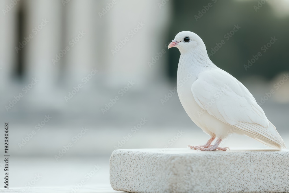 Fototapeta premium White Dove Symbol of Peace on Stone Pedestal