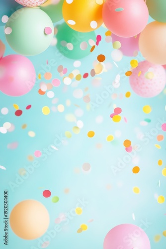 Pastel Balloons and Confetti Party Background with Copy Space