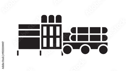 Train freight icon with cargo wagons and loaded goods in bold black silhouette, simple flat pictogram for logistics, railway transport, shipping and industry sign