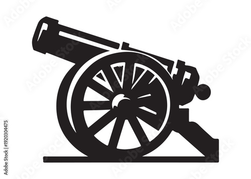 old cannon logo silhouette vector, army silhouette old cannon logo vector illustration, field gun logo vector silhouette, weapon military old cannon history logo vector silhouette on white background
