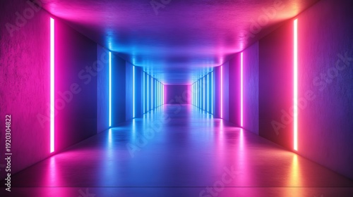 Futuristic neon tunnel with vibrant pink and blue lights