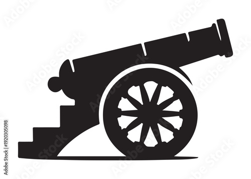 old cannon logo silhouette vector, army silhouette old cannon logo vector illustration, field gun logo vector silhouette, weapon military old cannon history logo vector silhouette on white background