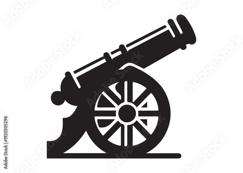 old cannon logo silhouette vector, army silhouette old cannon logo vector illustration, field gun logo vector silhouette, weapon military old cannon history logo vector silhouette on white background