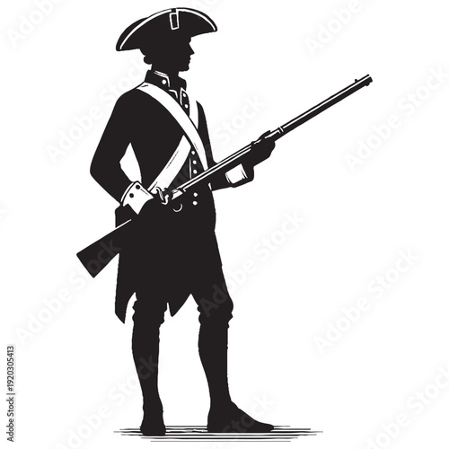 American Revolutionary Soldier Holding Musket Diagonally Silhouette Vector