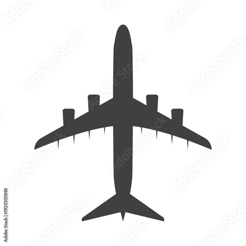 Airplane Top View Icon, Passenger Aircraft with Four Jet Engines Vector Illustration