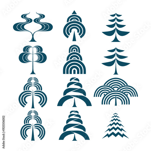 Abstract blue tree and leaf on white background