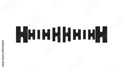 Sound wave icon with blocky equalizer bars forming stylized waveform, black geometric silhouette isolated on white background for audio, music, podcast and tech UI design