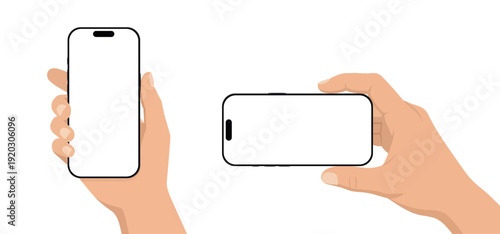Minimalist Smartphone Mockup in Hand, Front View and Landscape, Isolated on White Background