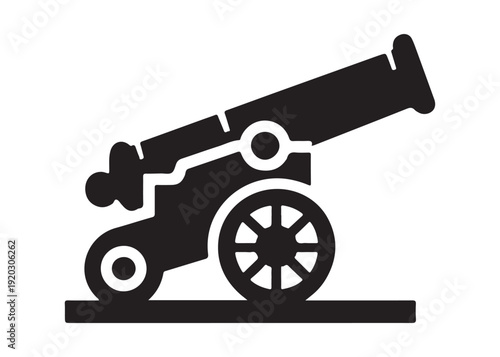 old cannon logo silhouette vector, army silhouette old cannon logo vector illustration, field gun logo vector silhouette, weapon military old cannon history logo vector silhouette on white background