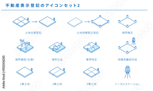 不動産表示登記のシンプルアイコンセット素材2、ベクター