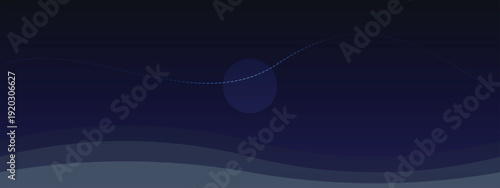 Abstract dark blue vector background with subtle wavy lines and a faint circular element, creating a serene and minimalist nocturnal landscape.
