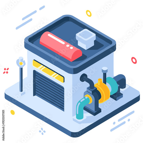 Isometric industrial machine with valves and pipes