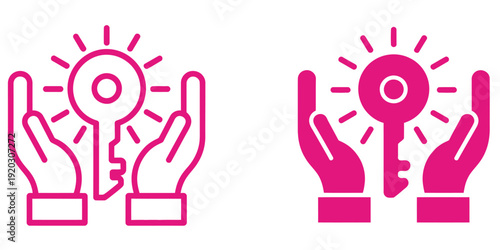 Business opportunity and key to success icon collection, achievement and growth symbols, branding, print, and digital media elements, editable vector