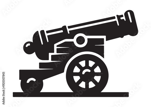old cannon logo silhouette vector, army silhouette old cannon logo vector illustration, field gun logo vector silhouette, weapon military old cannon history logo vector silhouette on white background