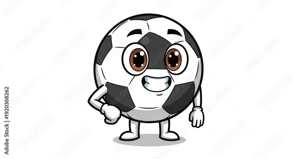Obraz premium Smiling Cartoon Soccer Ball Character with Confident Pose Isolated on White