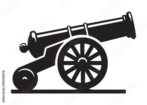 old cannon logo silhouette vector, army silhouette old cannon logo vector illustration, field gun logo vector silhouette, weapon military old cannon history logo vector silhouette on white background