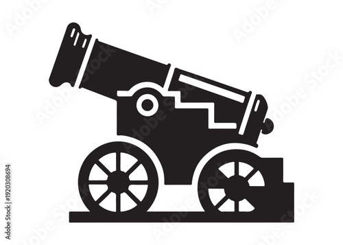 old cannon logo silhouette vector, army silhouette old cannon logo vector illustration, field gun logo vector silhouette, weapon military old cannon history logo vector silhouette on white background