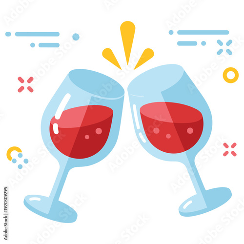 Two wine glasses clinking with red wine splash on white background
