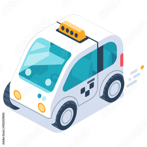 Isometric cartoon taxi cab illustration. No editable stroke