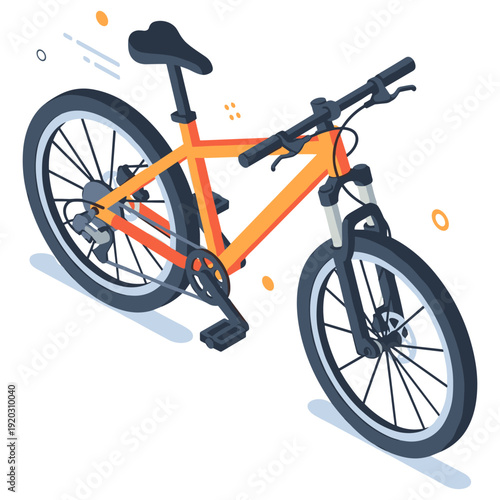 Orange mountain bike with black seat and modern design. No editable stroke