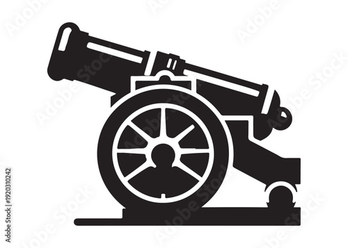 old cannon logo silhouette vector, army silhouette old cannon logo vector illustration, field gun logo vector silhouette, weapon military old cannon history logo vector silhouette on white background