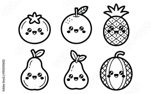 Cute Kawaii Fruits and Vegetables Collection Vector Illustration