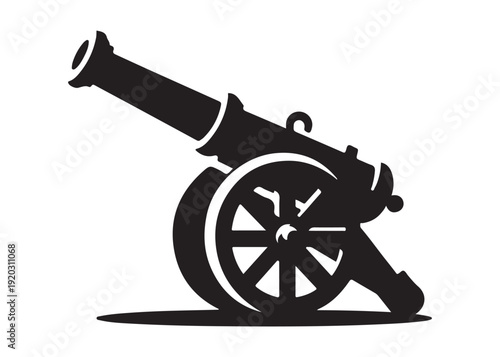old cannon logo silhouette vector, army silhouette old cannon logo vector illustration, field gun logo vector silhouette, weapon military old cannon history logo vector silhouette on white background