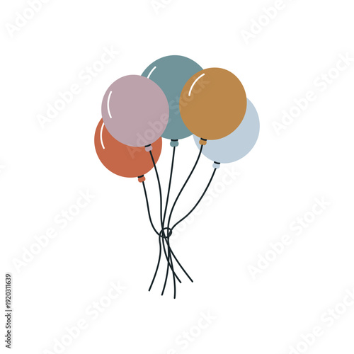 Multicolored balloons. Flat cartoon vector illustration isolated on white background. Carnival, birthday, party, festival decoration.	