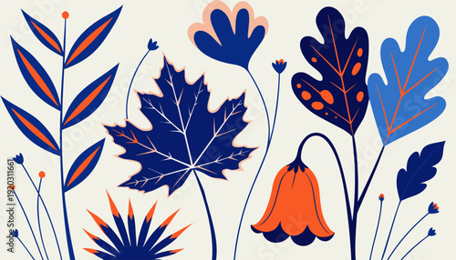 Unique autumn composition featuring blue-toned plant leaves against a soft background, blending seasonal change with artistic color contrast for a modern natural wallpaper.