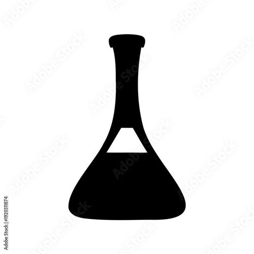 Classic erlenmeyer flask silhouette with liquid representing scientific research and chemistry Vector, illustration