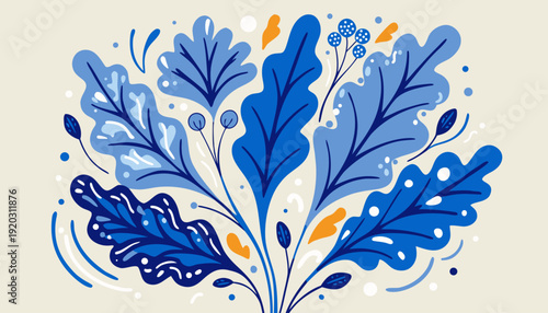 Unique autumn composition featuring blue-toned plant leaves against a soft background, blending seasonal change with artistic color contrast for a modern natural wallpaper.