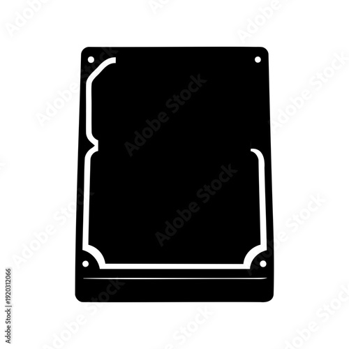 Stylized black hard disk drive icon with a crisp white outline for data storage Vector, illustration