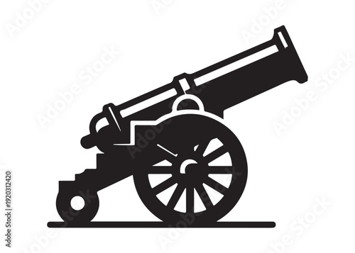 old cannon logo silhouette vector, army silhouette old cannon logo vector illustration, field gun logo vector silhouette, weapon military old cannon history logo vector silhouette on white background