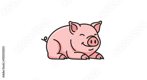 Cute pink pig illustration. Adorable farm animal character with a happy smile