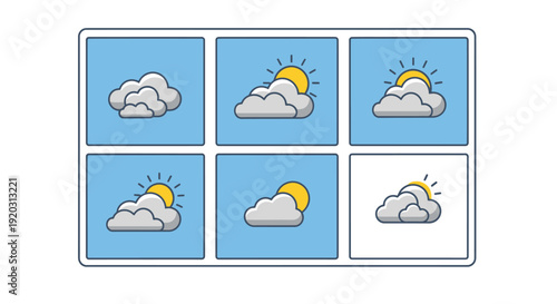 Set of weather icons showing clouds and sun, depicting various atmospheric conditions