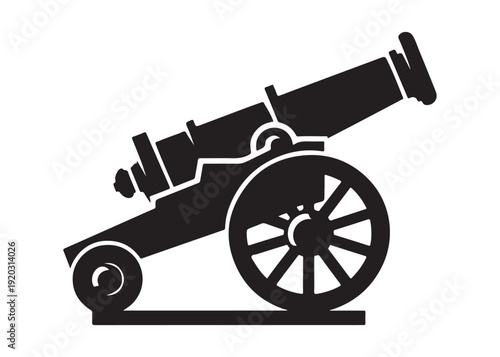 old cannon logo silhouette vector, army silhouette old cannon logo vector illustration, field gun logo vector silhouette, weapon military old cannon history logo vector silhouette on white background