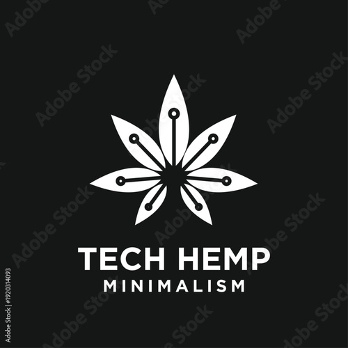 Minimalist Tech Hemp Leaf Logo Icon Design with Digital Circuitry