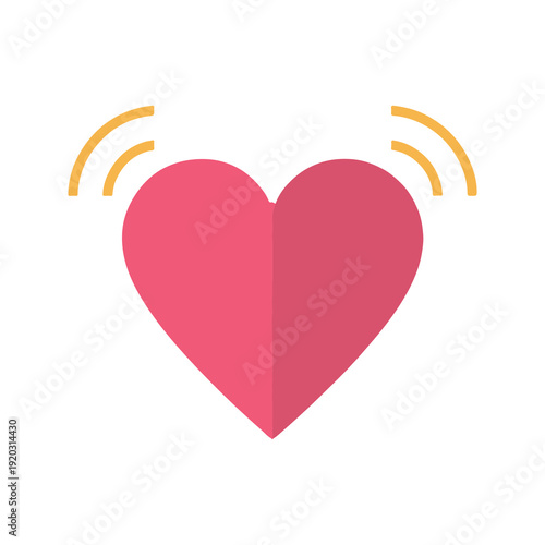 Bright pink heart with yellow curves radiating outward on a pure white background symbolizing love and connection