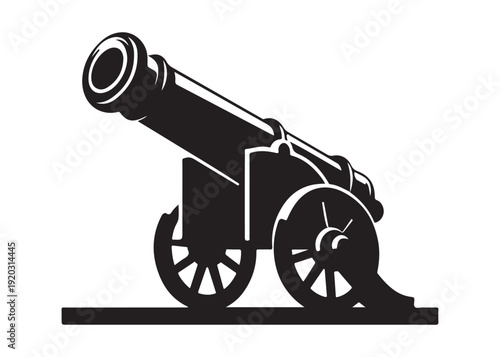 old cannon logo silhouette vector, army silhouette old cannon logo vector illustration, field gun logo vector silhouette, weapon military old cannon history logo vector silhouette on white background