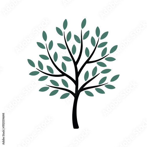Lush green tree illustration with vibrant leaves in a minimalist style isolated on a white background depicting growth and nature