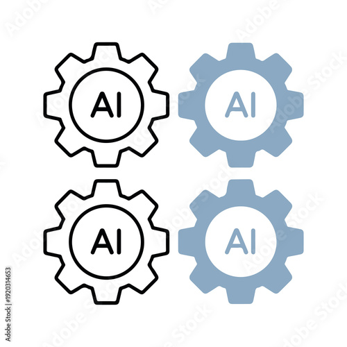 Gears with ai symbols in black and blue modern technology concept with interlocking mechanical cogs futuristic design innovation and automation theme