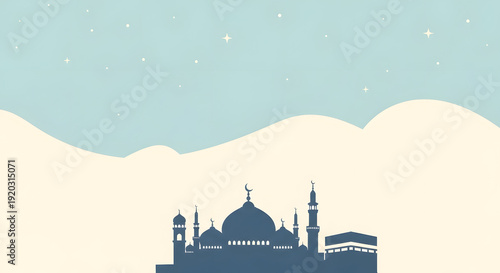 Mosque silhouette under starry sky Islamic background illustration